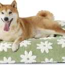 LE SURE Dog Beds Large Sized-Thick Shredded Chopped Foam Pet Bed Indoor as Bed Gift with Removable Cover, Cute Modern Fuzzy Plush & Anti Slip Bottom, Green (35.0"L x 22.0"W x 4.0"Th)