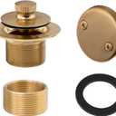 Artiwell Lift & Turn Tub Trim Set with Two-Hole Overflow Faceplate, All Brass Bathtub Conversion Kit Assembly with 2-Hole Overflow Face Plate and Universal Fine/Coarse Thread (Brushed Gold)