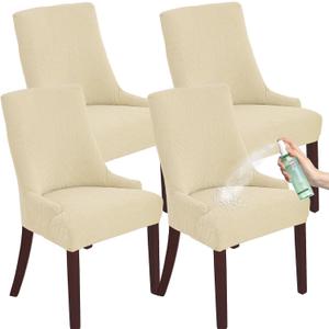 Jacquard Waterproof Stretch Wingback Chair Cover Slipcover - Reusable Protector Cover for Dining Room Banquet Home Decor etc Machine Washable Hand Washable (Beige,4PC)