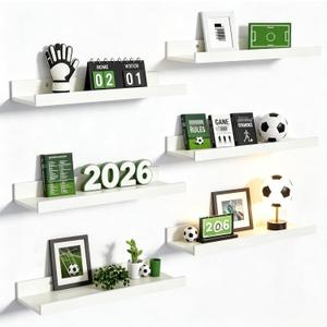 Upsimples Floating Shelves for Wall, Wall Shelves for Decor Storage Set of 6, Wall Mounted Wood Shelf for Bedroom, Living Room, Bathroom, Kitchen, Picture Ledge Shelf, White (15.7in)