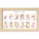 My First Year Photo Frame, 12 Months Baby Picture Frame for Newborn Girl,Boy - Baby Shower Gifts Keepsakes,Monthly Baby's One Year Birthday Milestone,1st Nursery Photo Collage Display Board (Ash Wood)