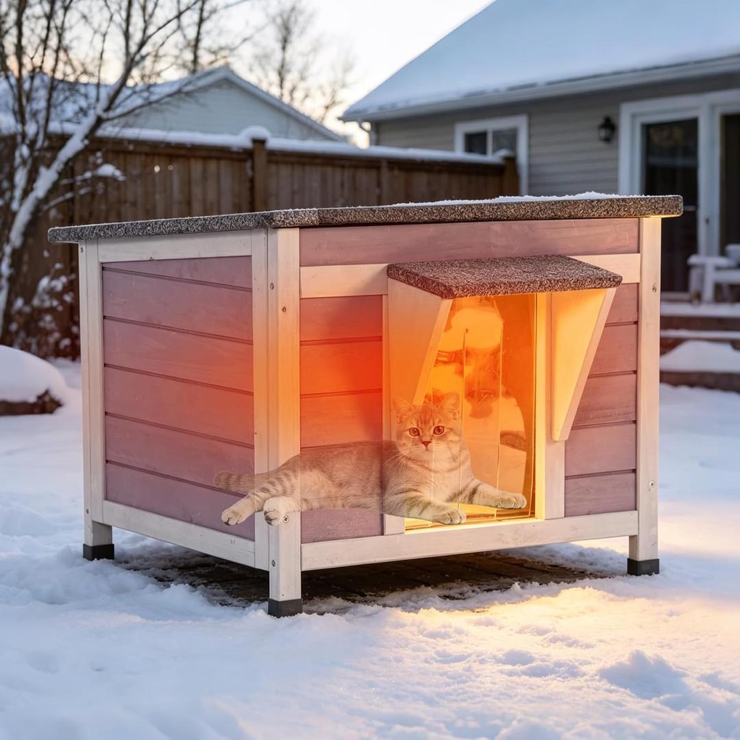 Outdoor Cat House with Insulated Liner Feral Cat Shelter for Winter, Compact Cat House - 23.6"W, Standard