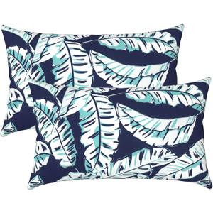LVTXIII Set of 2 Patio Lumbar Pillows, 12x20 Fade Resistant Outdoor Lumbar Pillow with Inners, Fluffy Decorative Garden Lumbar Cushions for Home Patio Coach Sofa Use, Baltic Palms White