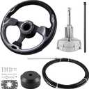 Boats Steering System, 14ft Cable Outboard Steering Kit 3/4" Standard Tapered Shaft, Boat Steering System for Yachts, Fishing Boats and Other Watercraft - with Steering Wheel