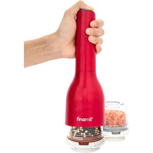 FinaMill Classic Battery Spice Mill  Battery Operated Salt and Pepper Grinder Set, Includes 2 Interchangeable Spice Pods, Adjustable Coarseness, Ceramic Grinder, LED Light, Home and Kitchen Gift Set (Sangria)
