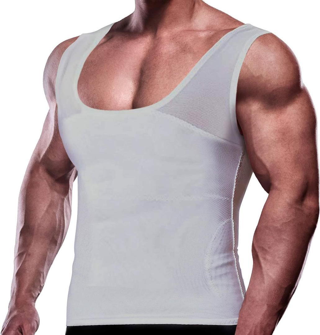 GKVK Mens Slimming Body Shaper Vest Chest Compression Shirt Abs Abdomen Slim Tank Top Undershirt (Small, Grey)
