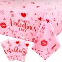 Tatuo 3 Pack Valentines Day Table Cloth Happy Valentine Tablecloth Decoration Plastic Rectangular Love Heart Tablecloth Table Cover Wedding Anniversary Birthday Decor 54 x 108 Inch(Pink)