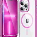 FNTCASE for iPhone 13 Pro Case: Clear Magnetic Phone Cases with Screen Protector Compatible with Magsafe Slim Anti Yellowing Rugged Shockproof Protective Transparent Cell Phone Cover (B-Pink)