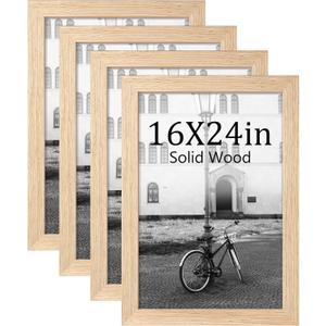 Abtgt Solid Wood 16x24 Frame, Gallery Wall Frame Set of 4, Natural | Display 12x18 with Mat or 16x24 without Mat, Wall Horizontal or Vertical Display, Woodgrain Finish