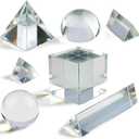 7 Pack K9 Optical Crystal Photography Prism Set, Include 1-4in Triangular Prism, 2in Crystal Glass Prism Cube, 2in Crystal Ball, 2in Dome Magnifier, Light Prism for Physics Teaching Photography Play