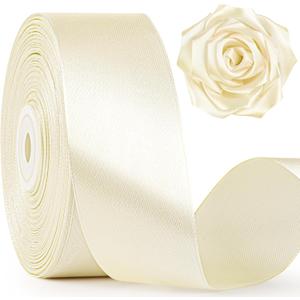 Mauproy 1-1/2 Inch Wide Ivory Satin Ribbon, 50 Yards Solid Polyester Fabric Ribbon for Roses Making, Mother's Day, Gift Wrapping, Flower Bouquets, Wedding Decorations, Handmade Crafts