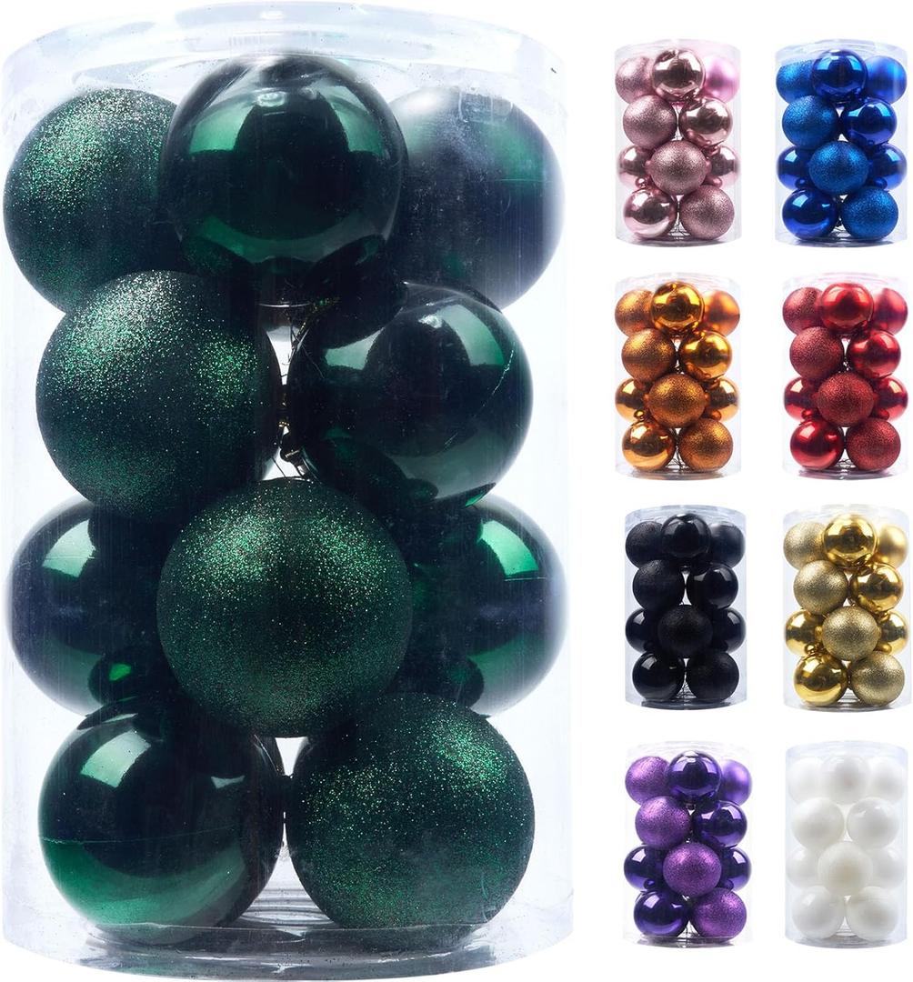 Emopeak 16Pcs Christmas Balls Ornaments for Xmas Tree - 3.15 inch Shatterproof Christmas Tree Decorations Hanging Ball for Holiday Wedding Party Decoration Dark Green