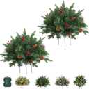 Holiday Planters, Holiday Planter Filler, with red Berries and Pine Cones, Artificial Luminous Christmas Flower with Triangular Stand, for Christmas, Birthday Parties, or as Gifts (2*C)