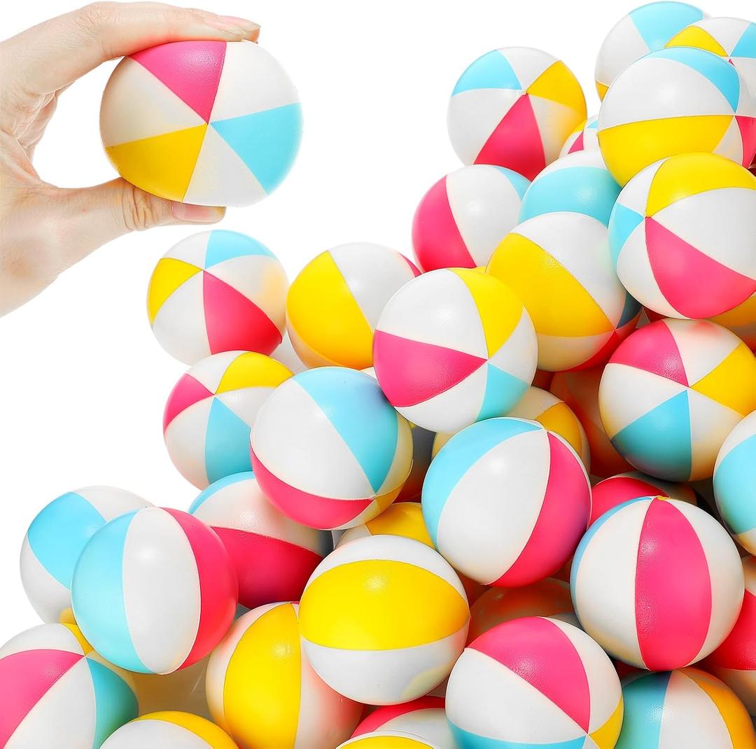 Jexine 100PCS Mini Beach Stress Balls Bulk 2.5" Rainbow Squeeze Mini Pool Balls Beach Stress Relief Toys for Girl Boy Birthday Summer Hawaiian Water Games Party Favor(Bright Color)