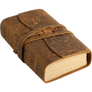 Ringsun Leather Journal Writing Notebook for Women Men Unlined Paper 400 Kraft Pages, 8 X 6 inches, Vintage Journal Leather Bound Daily Notepad, Brown,Carving (6"x8", Brown 2-Unlined)
