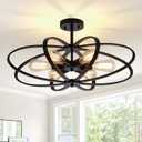 Semi Flush Mount Ceiling Light Fixture Chandelier 6-Light Kitchen Ceiling Lights 25'' Black Farmhouse Chandelier Style Flower Shape Light Fixture Bedroom for Foyer,Entryway,Living Room