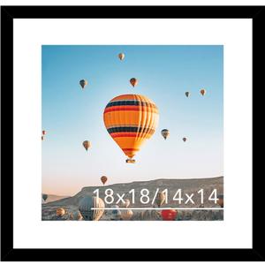 JCJMY 18x18 Picture Frame Black with 14x14 Mat, Display Photo 14x14 with Mat or 18 x 18 Without Mat, Wall Hanging Large 18x18 Poster Frame with Shatter Resistant Plexiglass, Black
