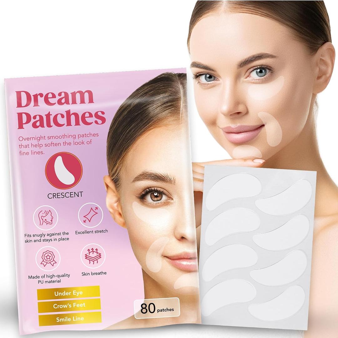 Smile Line Patches & Under Eye Patches for Wrinkles – Anti Wrinkle Facial Patches, Wrinkle Tape & Face Tape Dream Patches CRESCENT 【80 Count】