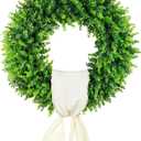 DDHS 20'' Boxwood Wreaths Front Door Artificial Spring Wreath. Wreaths for Front Door Farmhouse Wedding Green Year Round Indoor Outdoor for Summer Wreath St Patricks Day Decorations -(Hello Sign)