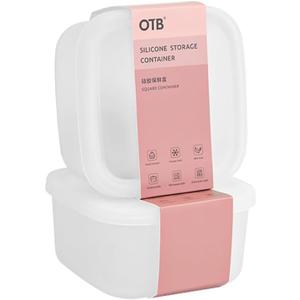 OTB Set of 2 Reusable Silicone Containers Clear, Nesting Leak-free Silicone Food Storage Boxes, BPA Free, Airtight, Dishwasher and Freezer Safe