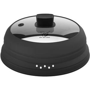 Microwave Splatter Cover Glass Cover Guard Lid with Collapsible Silicone for Food Pot Plate Cover 10.8 inch Black