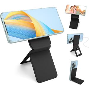 Phone Stand, Foldable Magnetic Phone Tripod, Angle Adjustment & Strong Magnets PU Leather Phone Stand, Compatible with All Smart Phone 16/15/14/13/12 (Black)