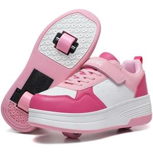 HSQ Fashion Sneaker Roller Skate Shoes for Boys Girls Kids Detachable Wheeled 2 in 1 Skating Shoes with Wheels, Size 31