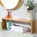 Bamboo Over The Sink Shelf Organizer - Farmhouse Bathroom Decor With Wood Pedestal Soap Stand