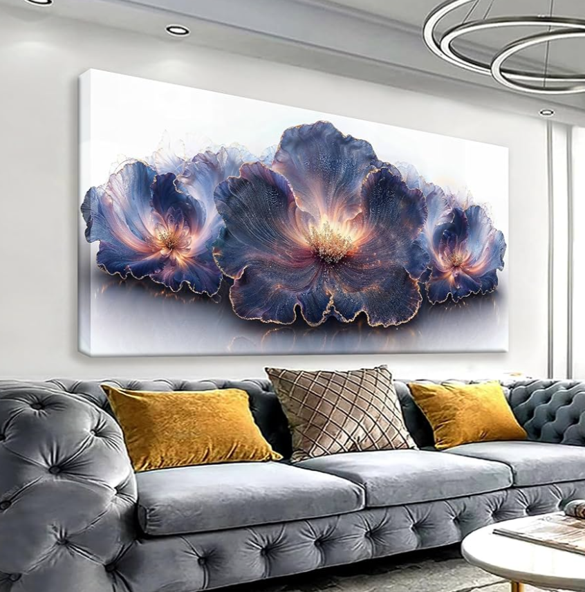 Flower Abstract Wall Art Canvas Art Wall Decor Prints Picture Landscape Purple Flowers Painting Floral Wall Art Print Bedroom Bathroom Office Home Decor 29" X 58" Ready To Hang