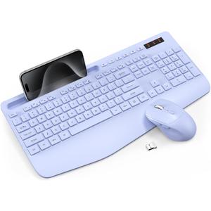 Wireless Keyboard and Mouse Combo - Full-Sized Ergonomic Keyboard with Wrist Rest, Phone Holder, Sleep Mode, Silent 2.4GHz Cordless Keyboard Mouse Combo for Laptop, Computer, PC, Mac, Windows -Trueque (1 PACK, Purple)
