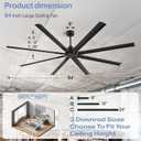 84-inch industrial ceiling fan, 6-speed garage ceiling fan with remote control, 8 aluminum blades, large ceiling fan with a quiet reversible DC motor suitable for garages, gyms, and offices.