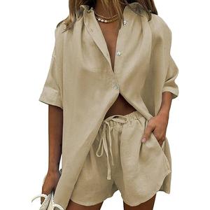 Fixmatti Women 2 Piece Outfit Summer Short Sleeve Top and Shorts Sweatsuit Set (Medium, Z-khaki 2)