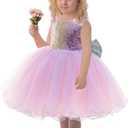 12M-6Y Baby Dress Sequins Bowknot Flower Girls Lace Wedding Pageant Tutu Gown Dresses with Headwear