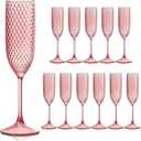 Plastic Champagne Flutes Champagne Glasses Unbreakable Wedding Toasting Glasses Reusable Diamond Wine Glasses Crystal Clear Party Wine Cups Vintage Drinking Glasses 5.5 OZ for Wedding (12, Pink)