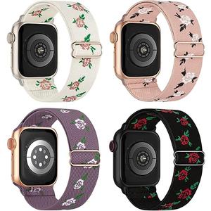 4 Pack Stretchy Solo Loop Compatible with Apple Watch Band 38mm 40mm 41mm 42mm  Women Men, Sport Nylon Elastic Straps Braided Wristbands for iWatch Series 10 9 8 7 6 5 4 3 Ultra SE