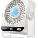 KIMMOO USB Desk Fan for Bedroom, 199 Speeds Turbo Airflow, Portable Fan with Ice Cooling, Digital Display Quiet Table Fan, 270 Rotating Small Rechargeable Battery Desktop Fans for Home Office (White)