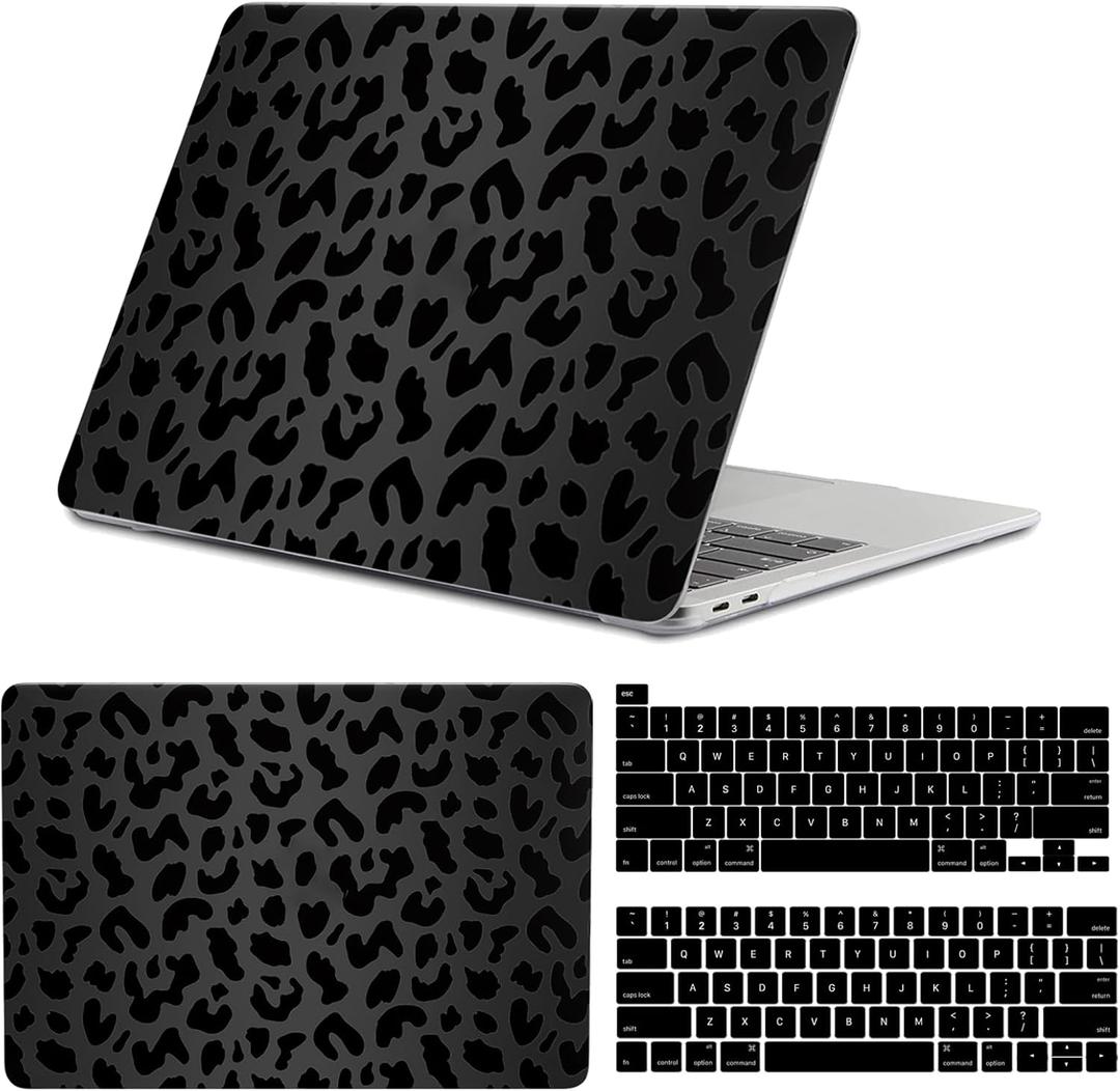 Compatible with MacBook pro 13 inch Case,2020 2019 2018 2017 2016(A2338 M1/A2159/A2251/A2289/A1989/A1706)with Touch ID and 2 Pack Keyboard Protectors, Laptop Hard Shell Black Leopard Cheetah