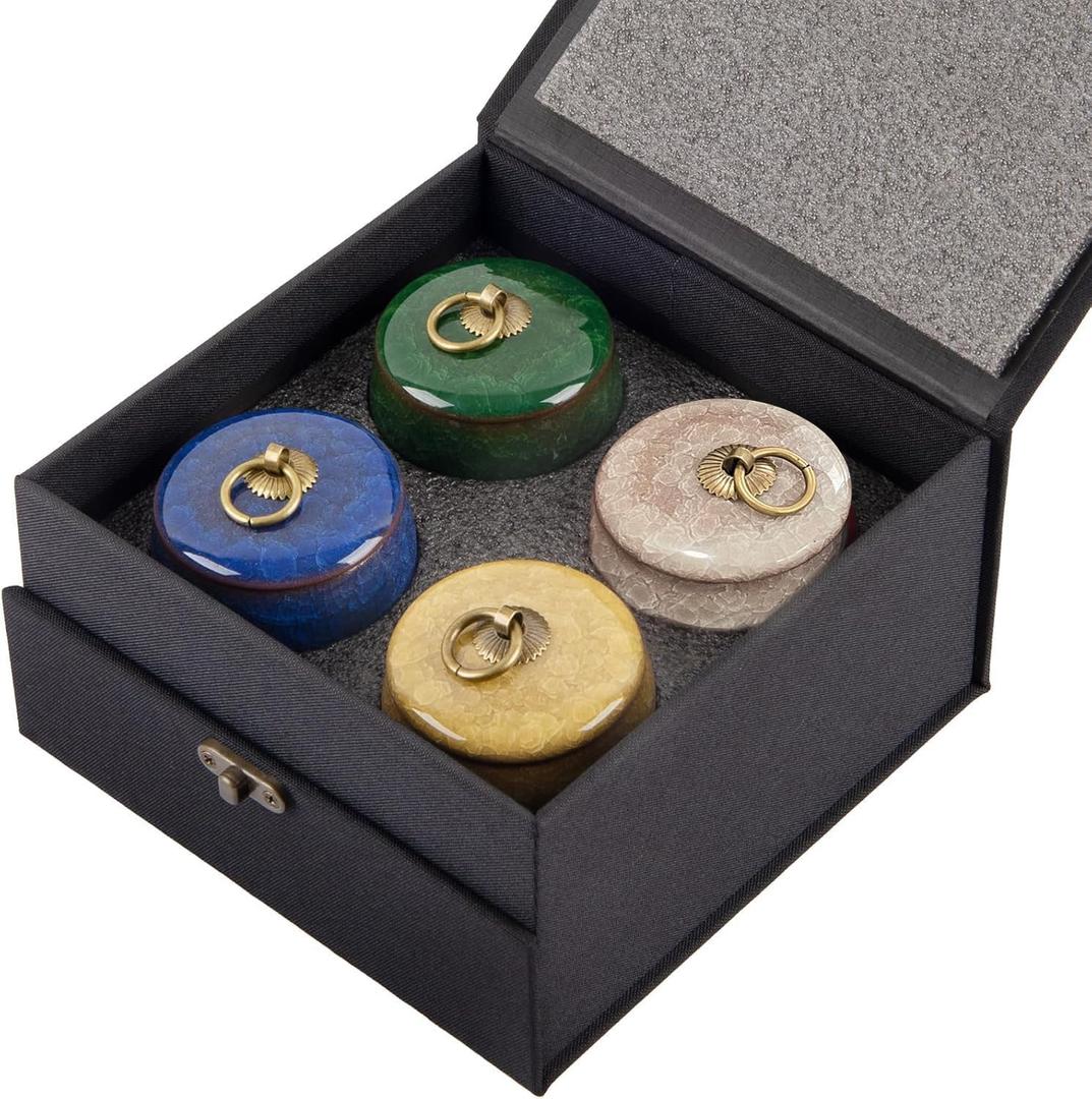 Small Urns for Human Ashes Keepsake, Ceramic Ice Crack Memorial Keepsake Cremation Urns Token Urns Mini Sharing Funeral Urns with Black Premium Box, Colored Set