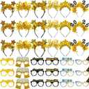 Yunsailing 36 Pcs New Years Eve Party Supplies 2026 Happy New Years Glasses and 2026 Black and Gold Headbands Tiara for Happy NewYear Eve Decorations Party Favors Gift