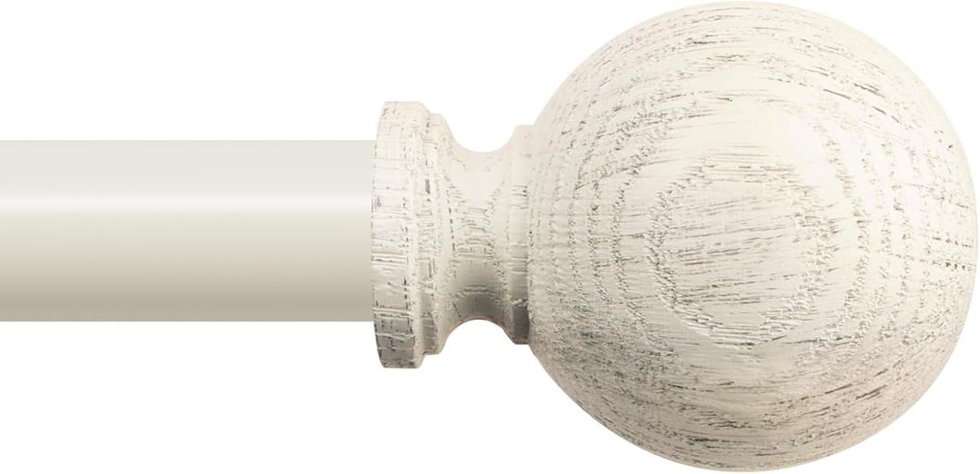 White Wood Curtain Rods for Windows:HTZON 1" Farmhouse Boho Rrustic Wooden Curtain Rod Living Room Bedroom,Decorative Adjustable Antique White Drapery Rods Faux Wood Grain Vintage Distressed,36-88"