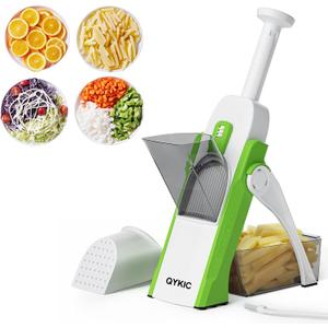 QYKIC Safe Mandoline Slicer 5 in 1 Vegetable Chopper Food Potato Cutter, Strips Julienne Dicer Adjustable Thickness 0.1-8 mm Kitchen Chopping Artifact Fast Meal Prep