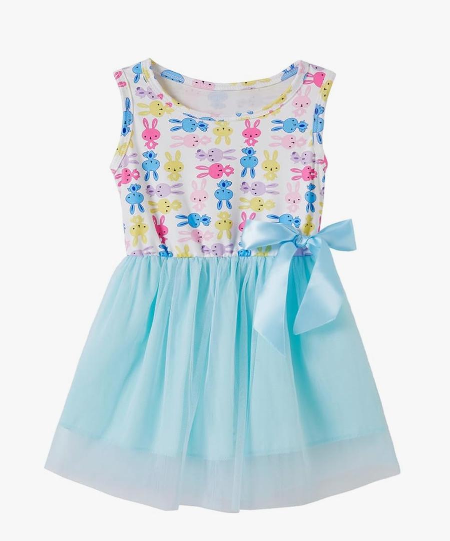 Girls Sleeveless Dress Toddler Bunny Tutu Sundress Casual Party Dresses, Set of 2,  Size(100,120)