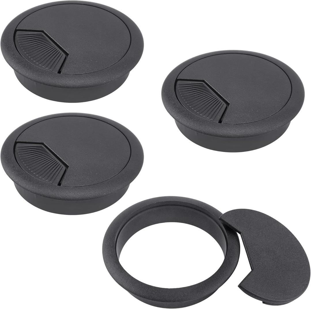 5 x Quacc 4 PCS Desk Cable Wire Grommet Table Cable Grommet Desk Cable Hole Cover Plastic Desk Grommet for Organize Office and Home Table Cable (Black)