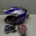  Adult Motocross Dirt Bike Helmet with Goggle, Gloves & Mask - DOT/FMVSS-218 Off-Road Motorcycle & ATV Helmet with Adjustable Sun Visor, Medium, New Blue Flame