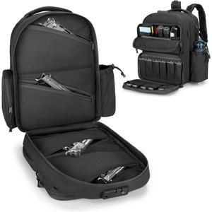 GOBUROS Tactical Pistol Backpack for 4 Handguns and 12 Mags, Gun Range Backpack with TSA Lock and Padded Shoulder Straps, Black