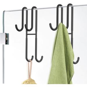 Cerbonny Shower Door Hooks, 2 Pack Double Towel Hooks for Bathroom Frameless Glass Shower Door, Heavy Duty Stainless Steel Bathroom Hanger Without PerforationBlack (7in)