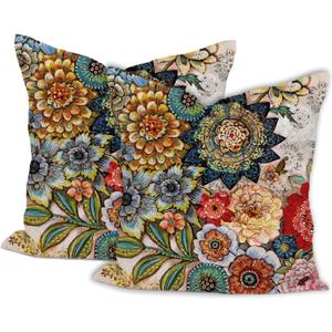 Throw Pillow Covers Pack of 2 Double-Sided Printing Home Indoor and Outdoor Sofa Bed Decor 18 x 18 Inch pillowcover (Bohemian Floral Patterns, 18x18Inch)