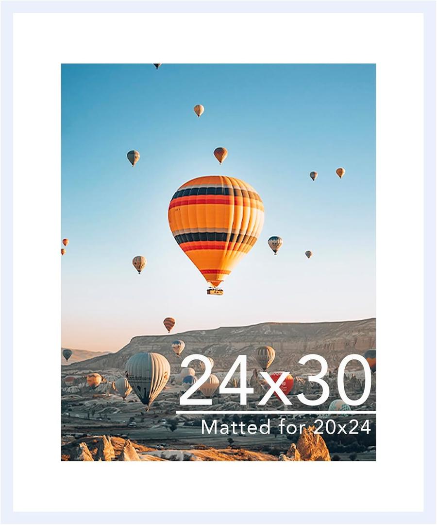 JCJMY 24x30 Picture Frame with 20x24 Mat, Display Photo 20x24 with Mat or 24 x 30 Without Mat, Wall Hanging Large 24 by 30 Poster Frame with Plexiglass, White