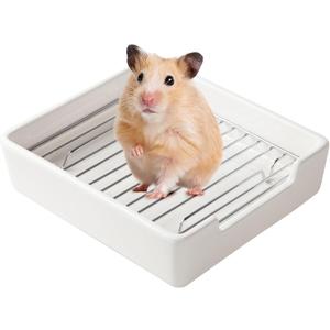 Ceramic Litter Box for Small Pets, Tip-Proof, Chew-Resistant, Ideal for Hamster, Guinea Pig, Sugar Glider, Hedgehog, Syrian Hamster, Chinchilla, Gerbil, and Ferret (White)