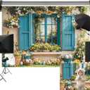 Kate 10x10ft/3x3m Easter Backdrop for Photography Blue Window Floral Bunny Photoshoot Background Photo Video Studio Props (BH1052925)